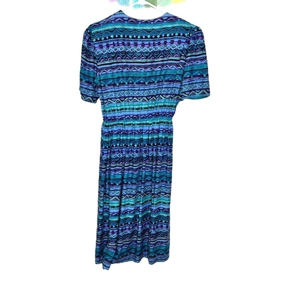 Lady Carol Vintage 80s 90s Pleated Short Sleeve Abstract Funky Shirt Mini Dress - Picture 11 of 16